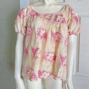 size 6 Tocca short sleeve floral tie back scoop neck top blouse boho cream/yello